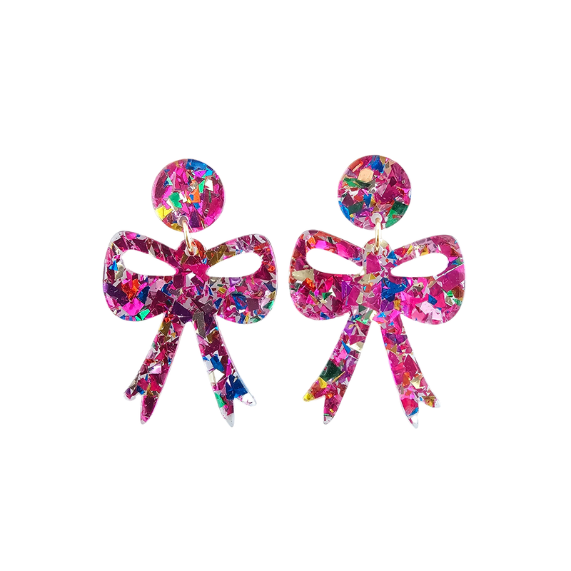 Bow Earrings - Pink Sparkle