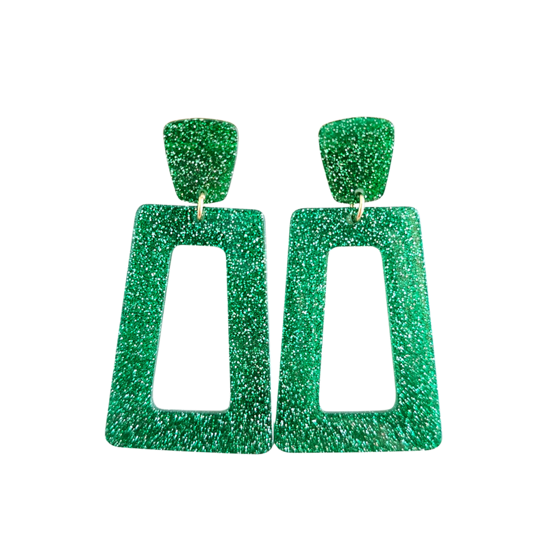 Avery Earrings - Green Glitter