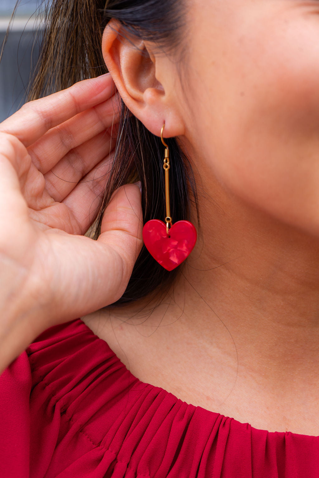 Mina Heart Earrings - Red