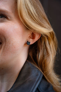 Dainty Cat Studs - Black Glitter