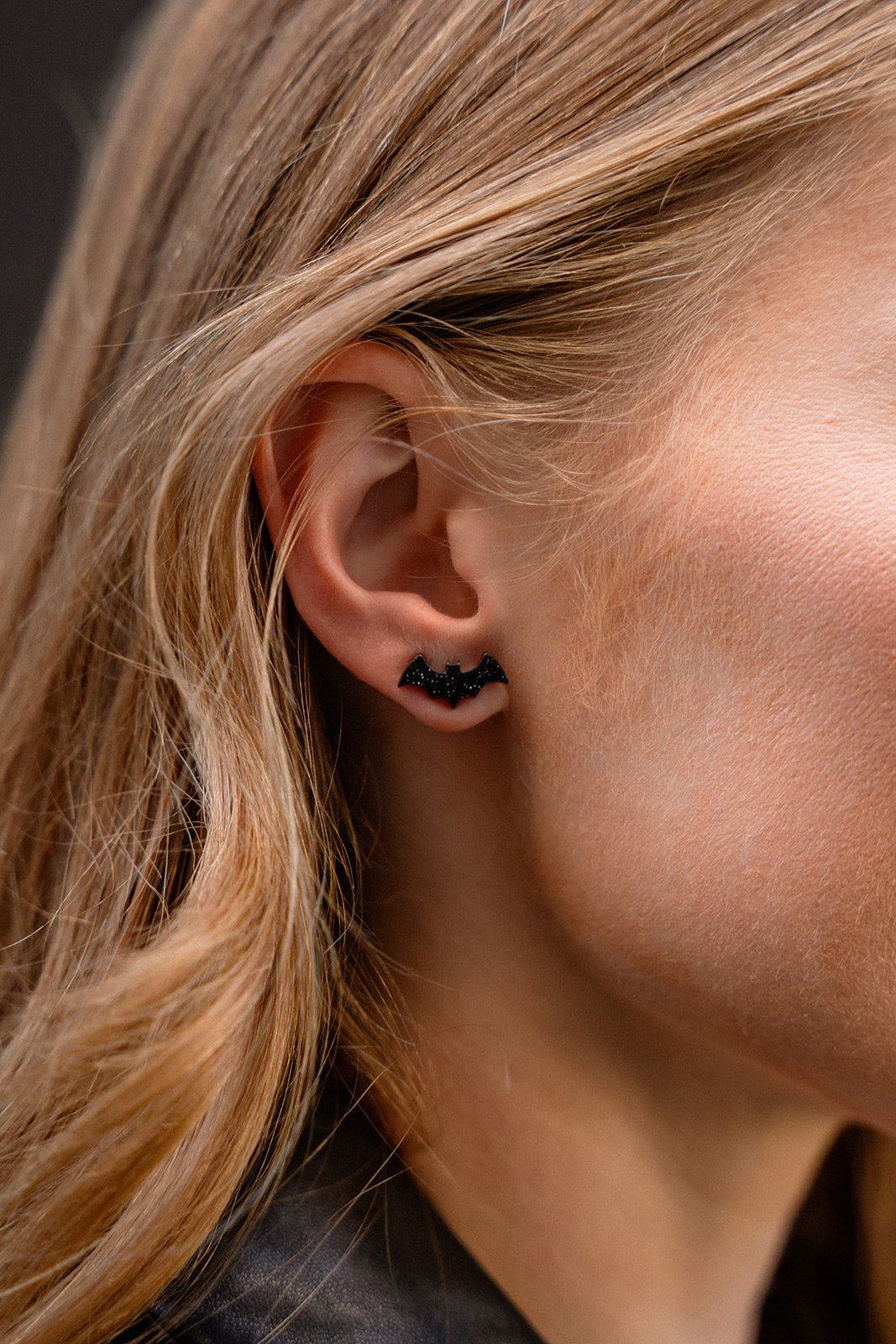 Bat Studs - Black Glitter
