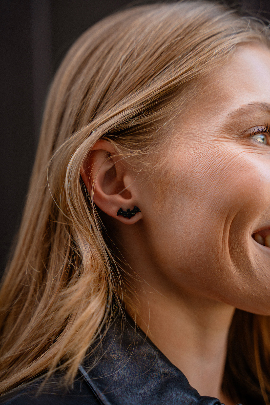 Bat Studs - Black Glitter
