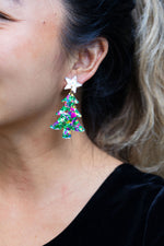 Christmas Tree Earrings - Green Sparkle