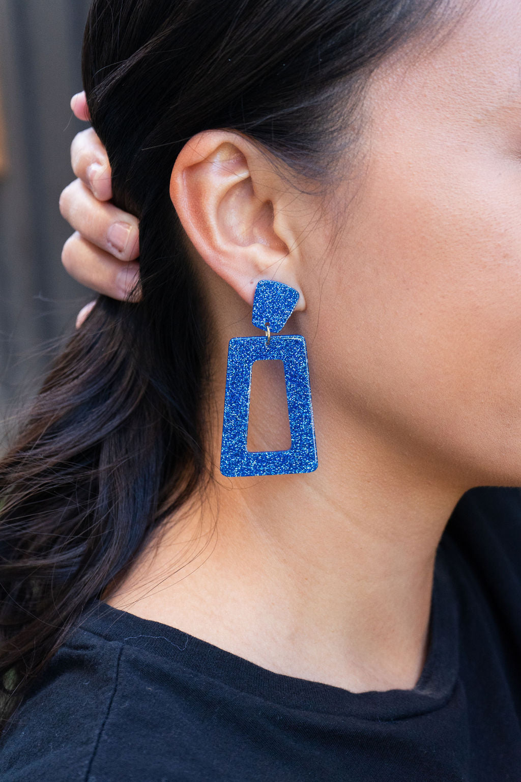 Avery Earrings - Blue Glitter