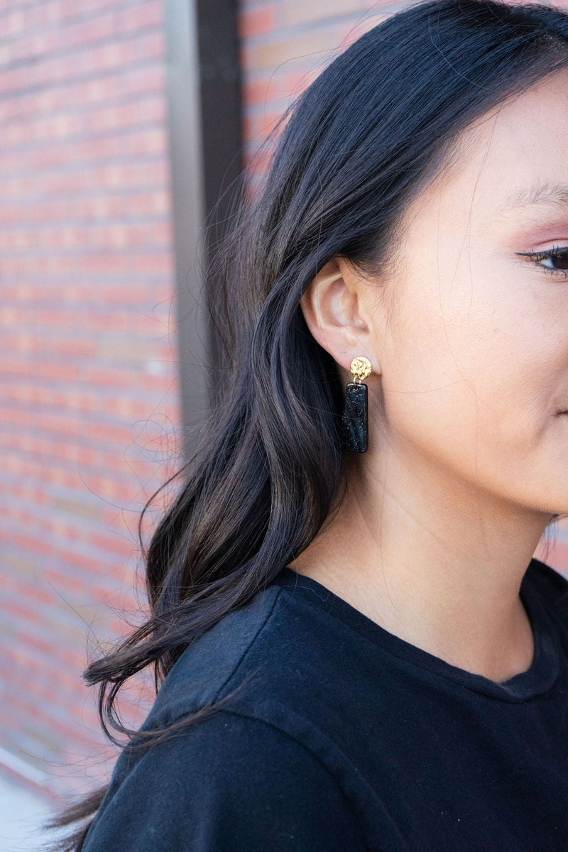 Mia Mini Earrings - Black Glitter