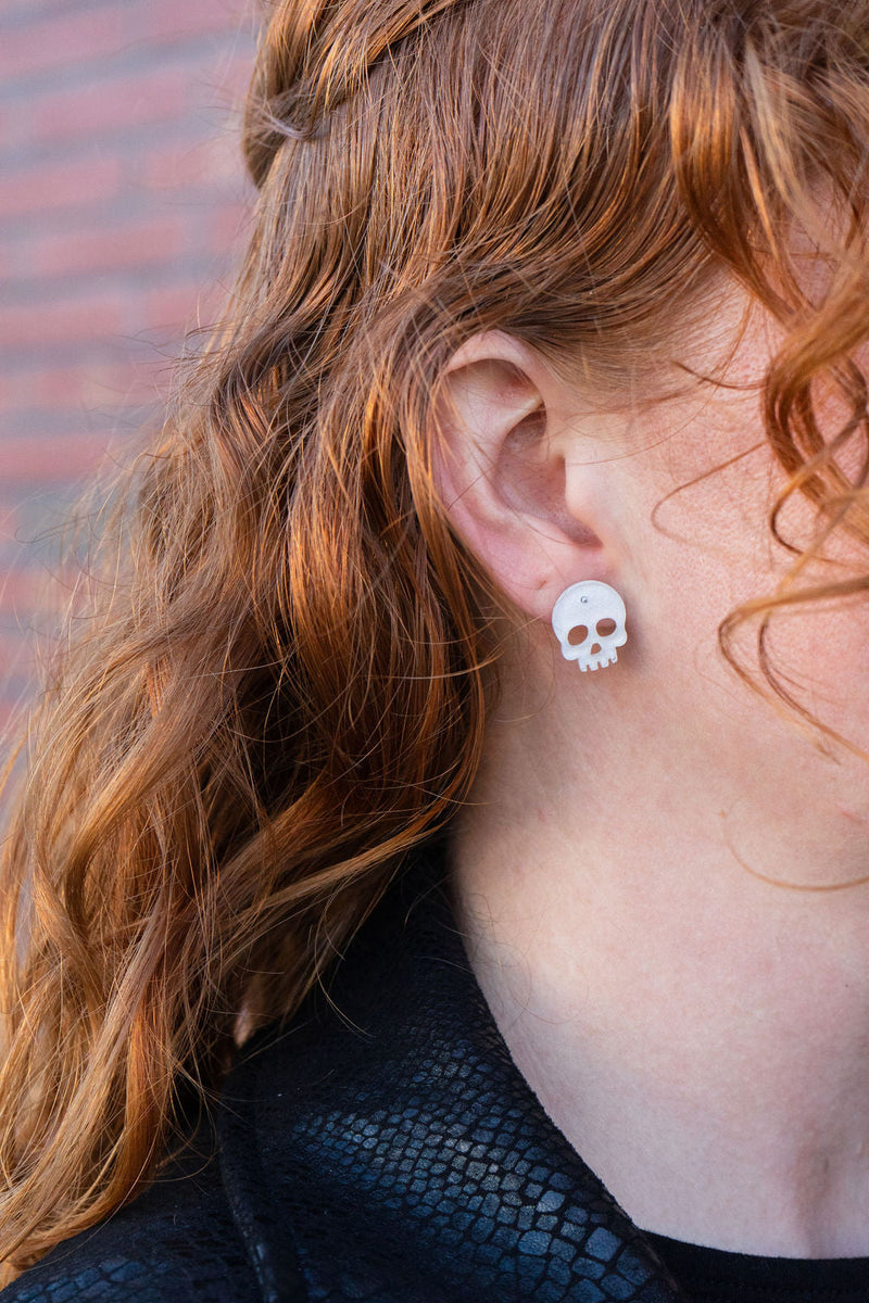 Skull Studs - White Glitter