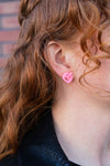 Jack O' Lantern Pumpkin Studs - Pink Glitter