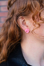 Jack O' Lantern Pumpkin Studs - Pink Glitter