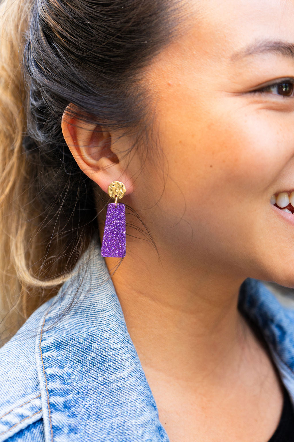 Mia Mini Earrings - Purple Glitter