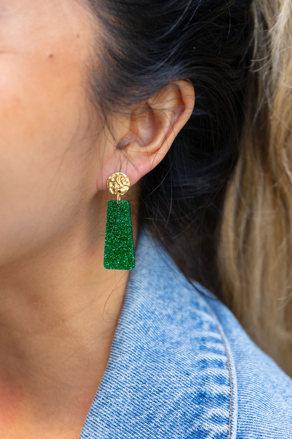 Mia Mini Earrings - Green Glitter