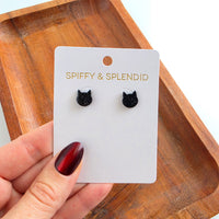 Dainty Cat Studs - Black Glitter
