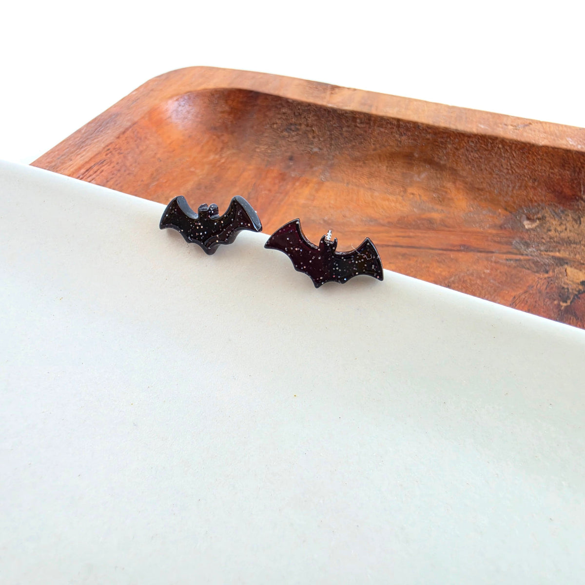 Bat Studs - Black Glitter