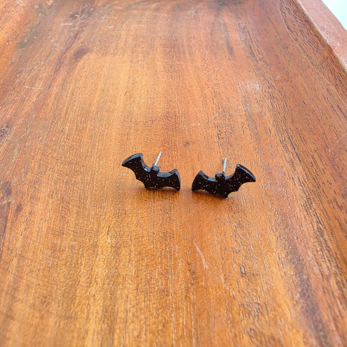 Bat Studs - Black Glitter
