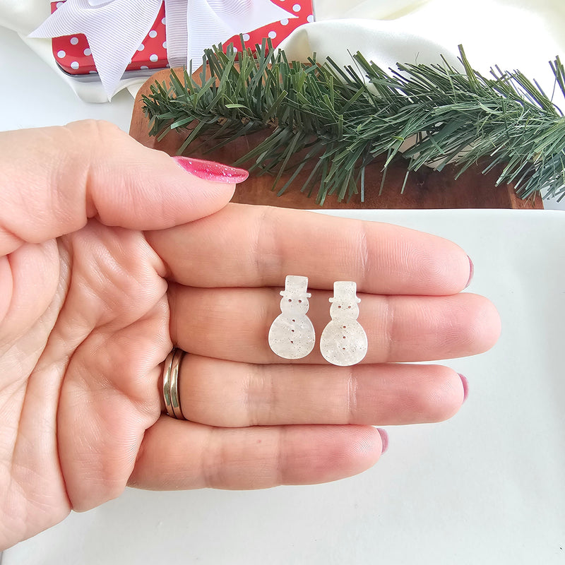 Snowman Studs - White Shimmer
