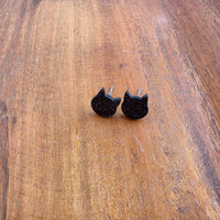 Dainty Cat Studs - Black Glitter