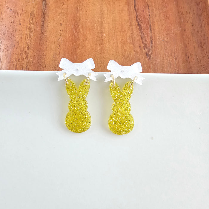 Bow Bunny Earrings - Yellow Glitter