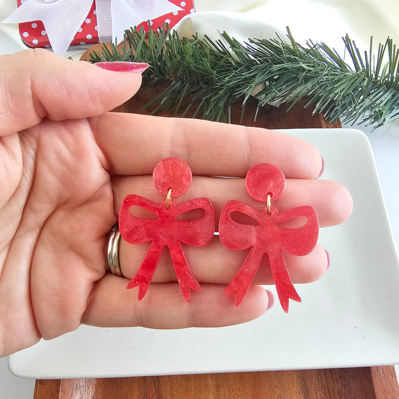 Bow Earrings - Red Shimmer