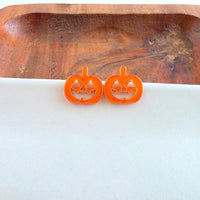 Jack O' Lantern Pumpkin Studs - Orange Glitter