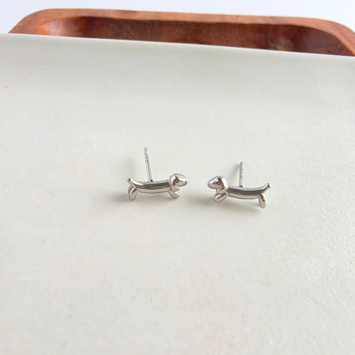 Luxe Dainty Dachshund Studs - Silver