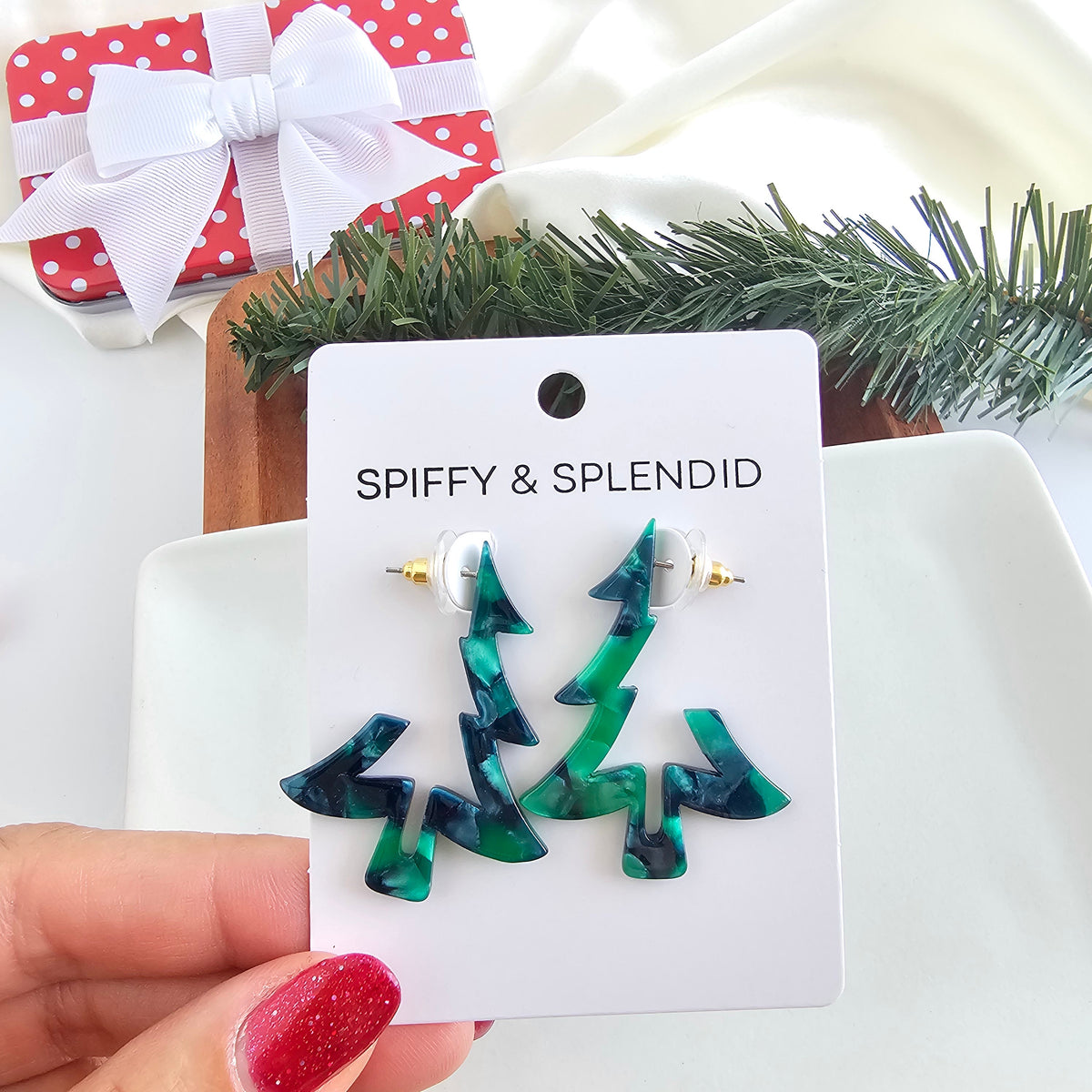 Christmas Tree Hoops - Dark Green