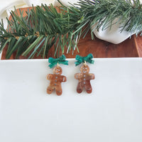 Bow Gingerbread Earrings - Green Shimmer