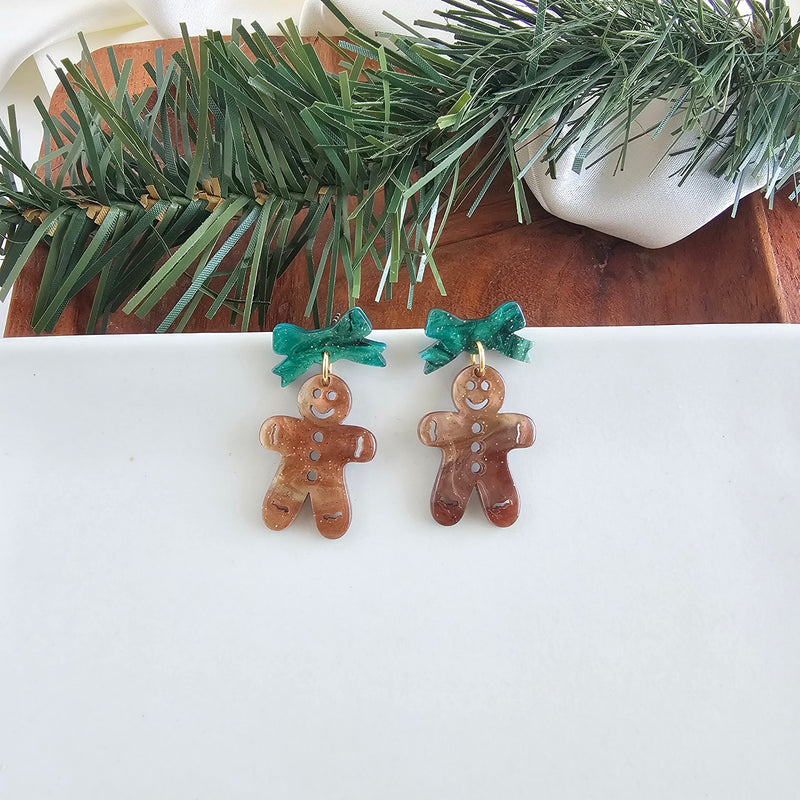 Bow Gingerbread Earrings - Green Shimmer