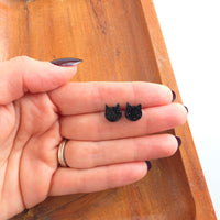 Dainty Cat Studs - Black Glitter