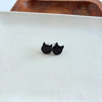 Dainty Cat Studs - Black Glitter