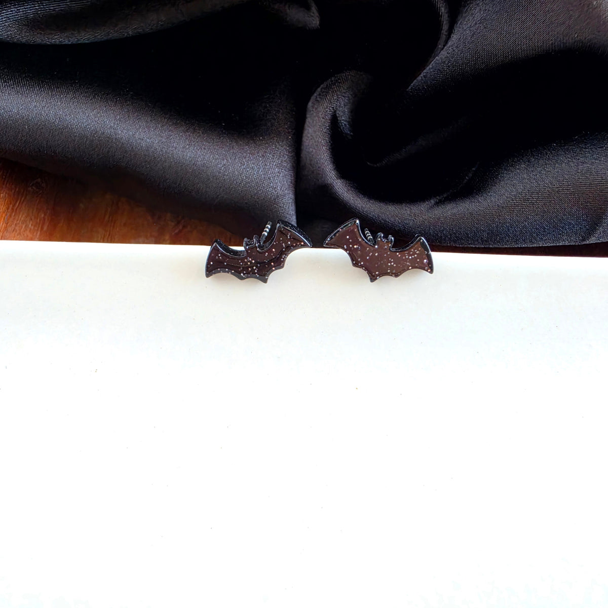 Bat Studs - Black Glitter