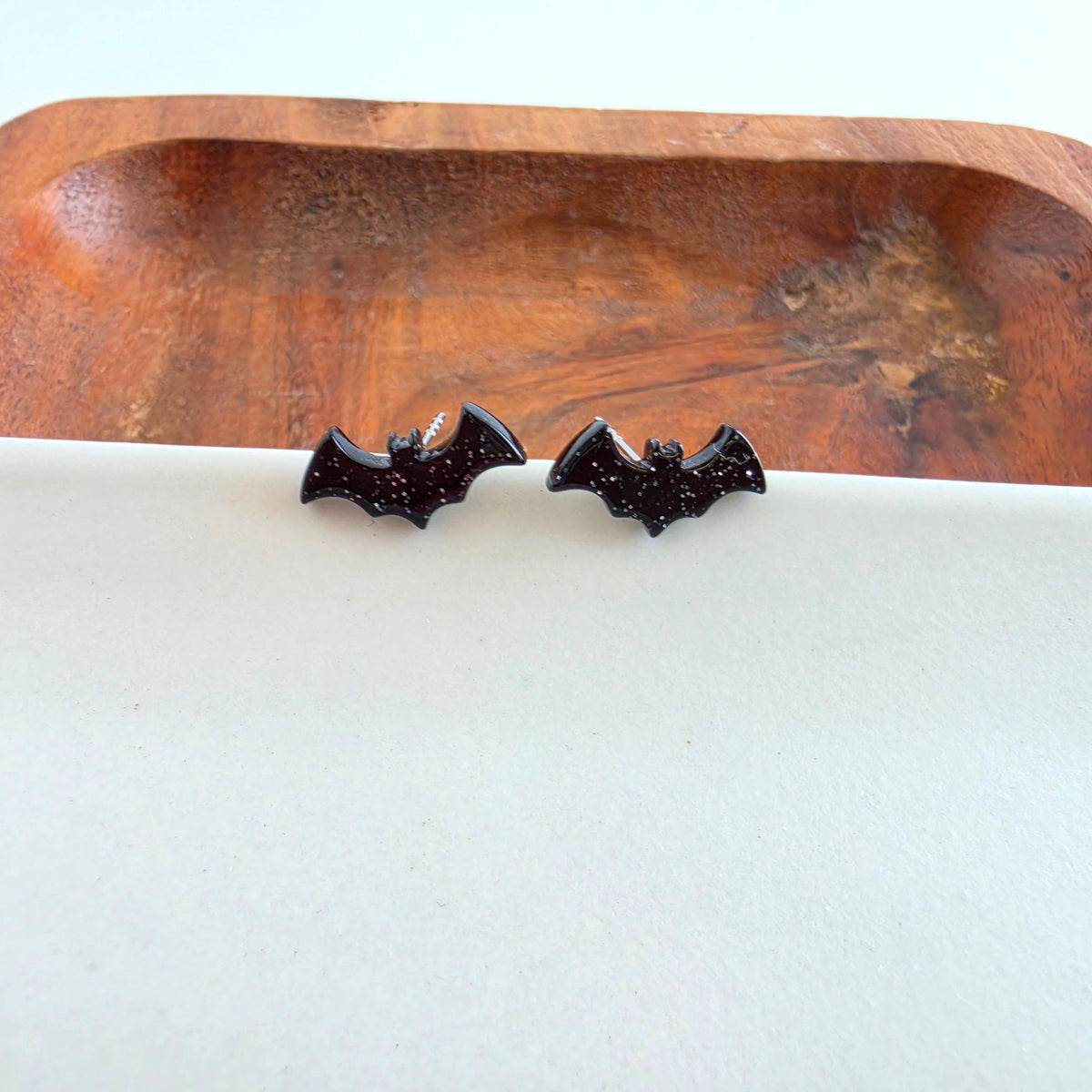 Bat Studs - Black Glitter