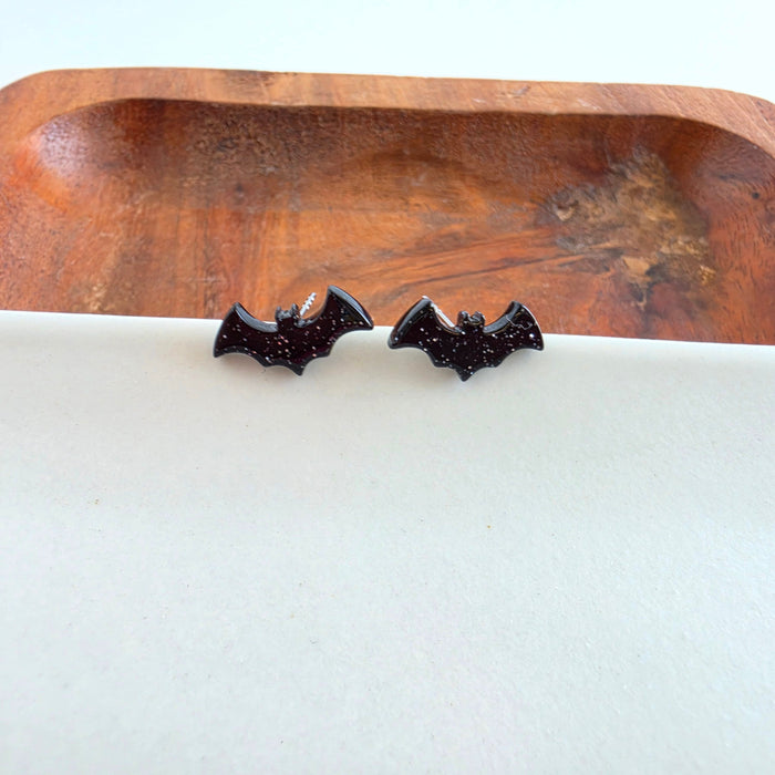 Bat Studs - Black Glitter