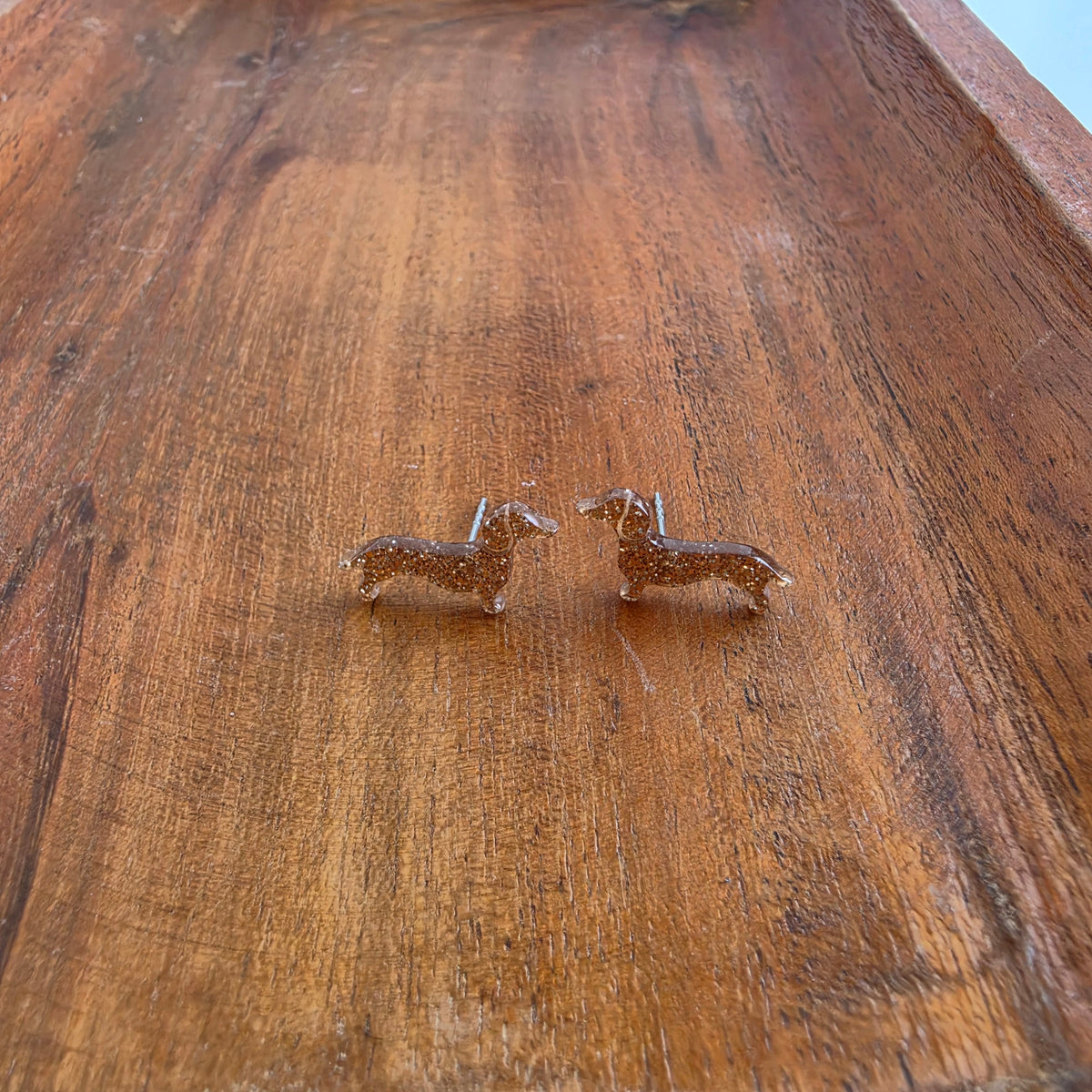 Dainty Dachshund Studs - Brown Glitter