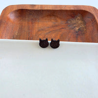 Dainty Cat Studs - Black Glitter