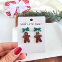 Bow Gingerbread Earrings - Green Shimmer