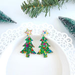 Christmas Tree Earrings - Green Sparkle