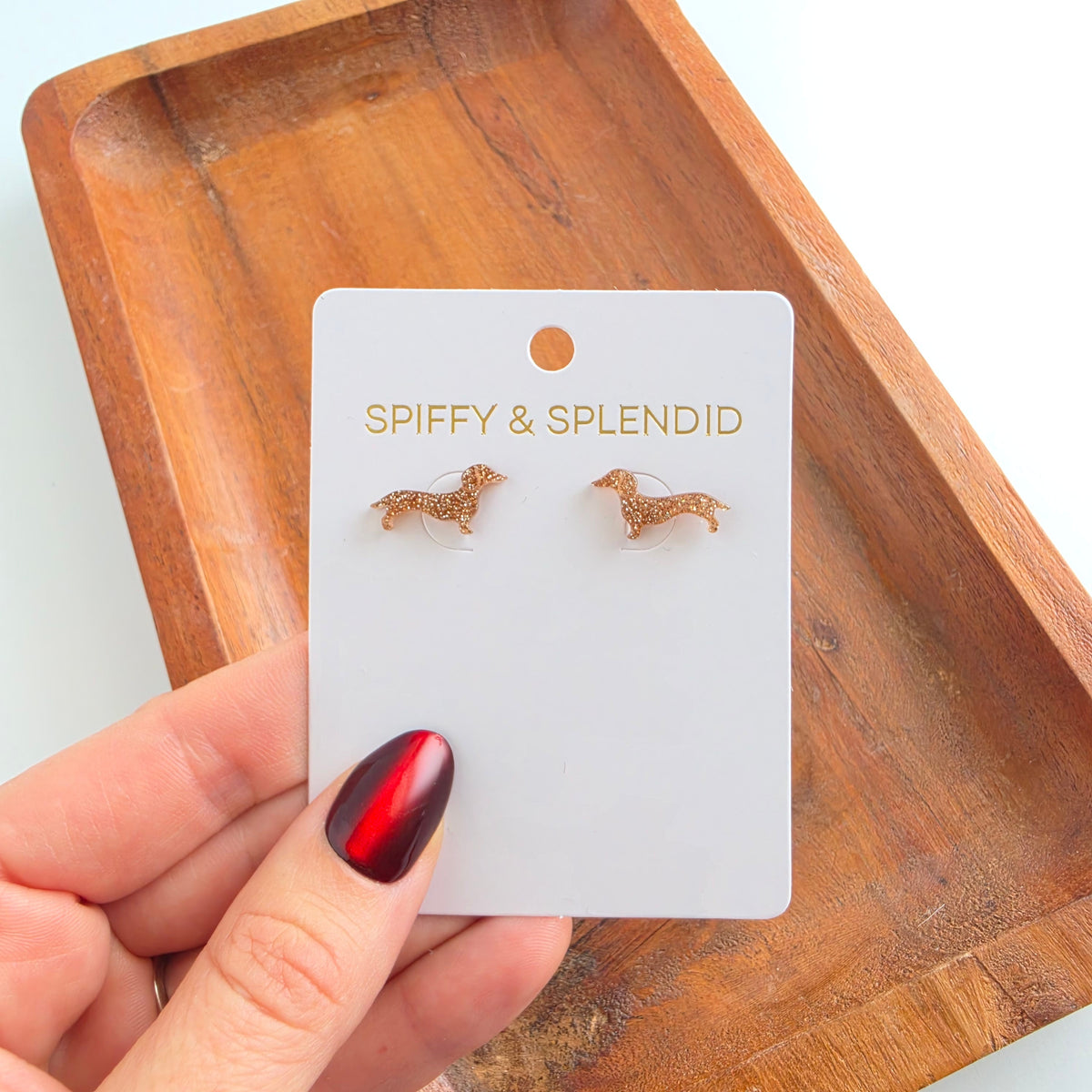 Dainty Dachshund Studs - Brown Glitter