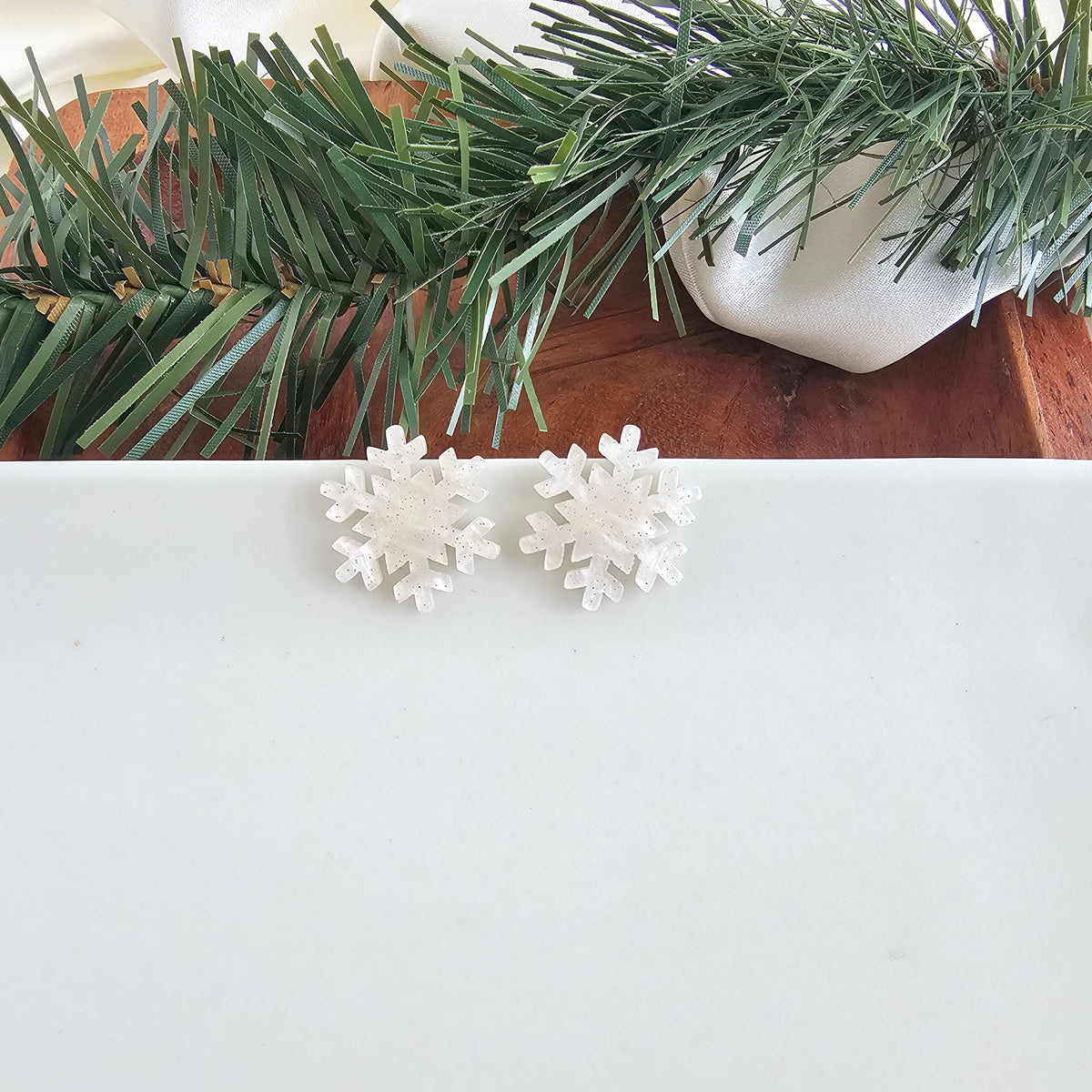 Snowflake Studs - White Shimmer