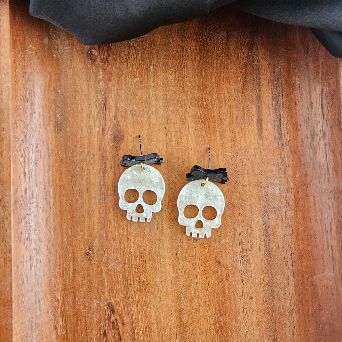 Bow Skeleton Earrings - White Shimmer