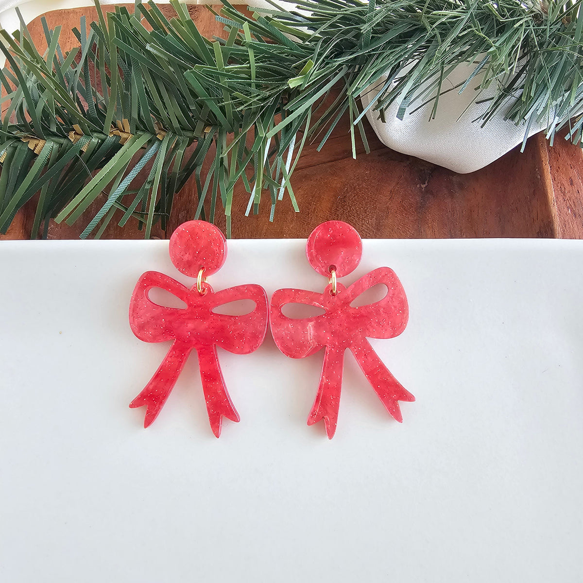 Bow Earrings - Red Shimmer