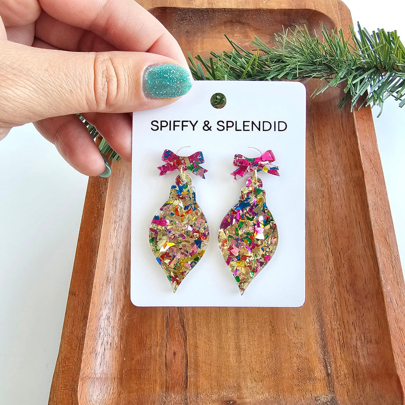 Christmas Ornament Earrings - Gold Sparkle