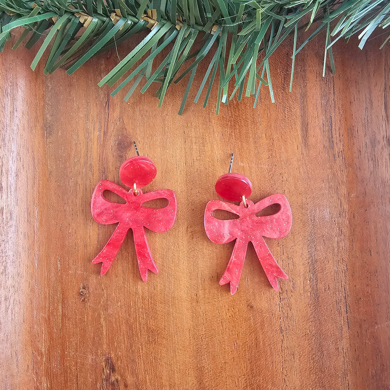 Bow Earrings - Red Shimmer