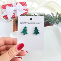 Christmas Tree Studs - Green Shimmer