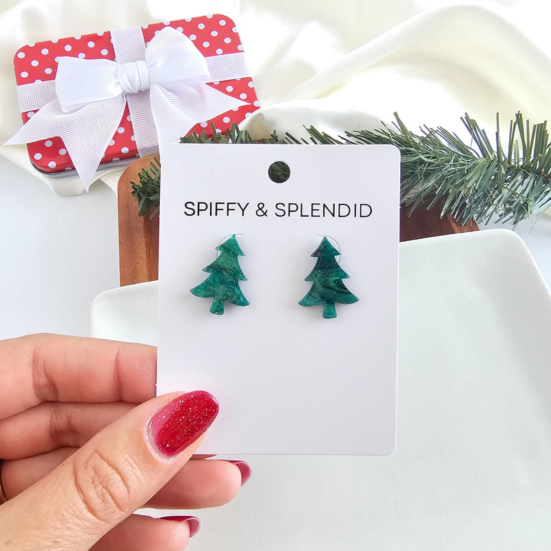 Christmas Tree Studs - Green Shimmer