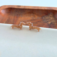 Dainty Dachshund Studs - Brown Glitter