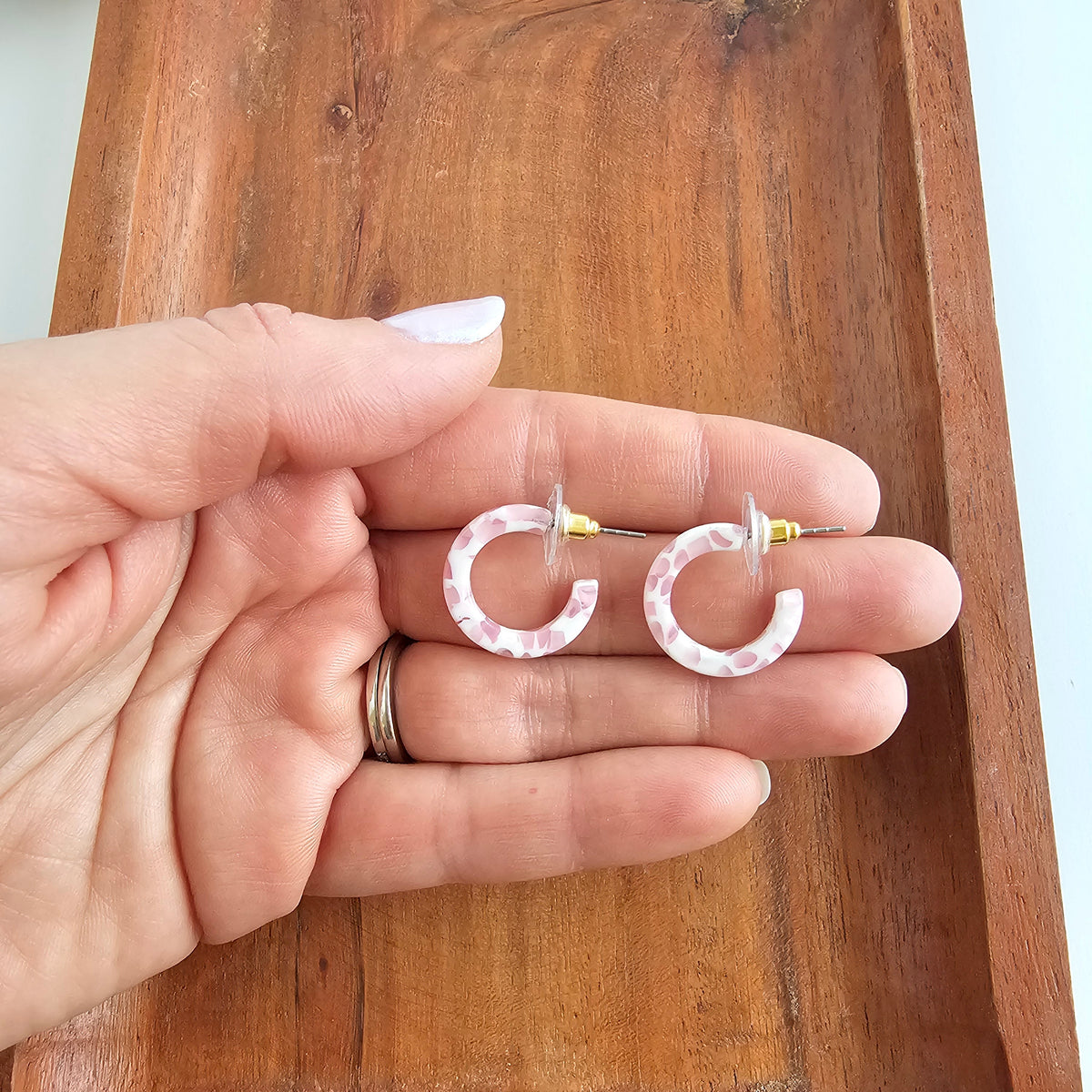 Micro Cam Mini Hoops - Powder Pink Dot