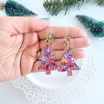 Christmas Tree Earrings - Light Pink Sparkle