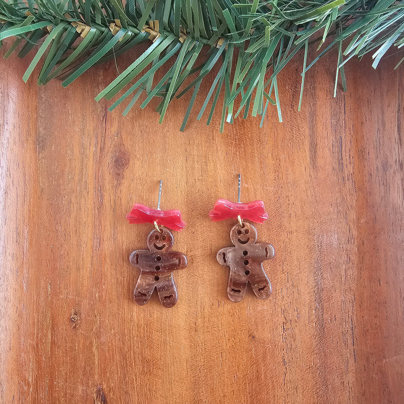 Bow Gingerbread Earrings - Red Shimmer