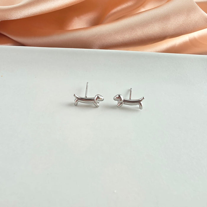 Luxe Dainty Dachshund Studs - Silver