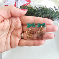 Bow Gingerbread Earrings - Green Shimmer