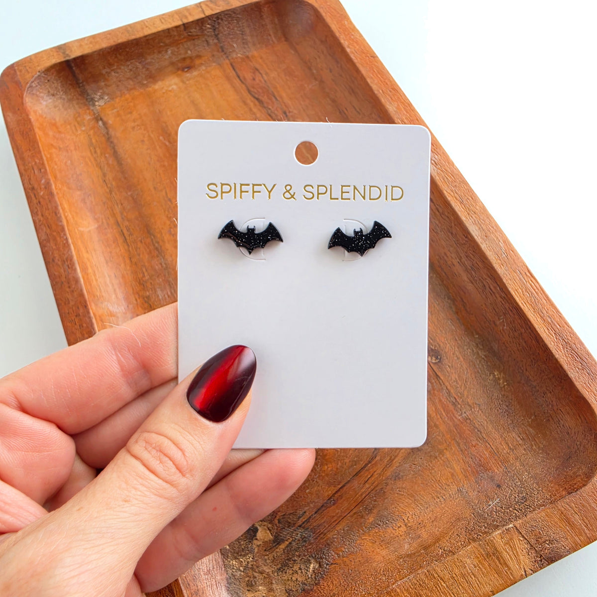 Bat Studs - Black Glitter